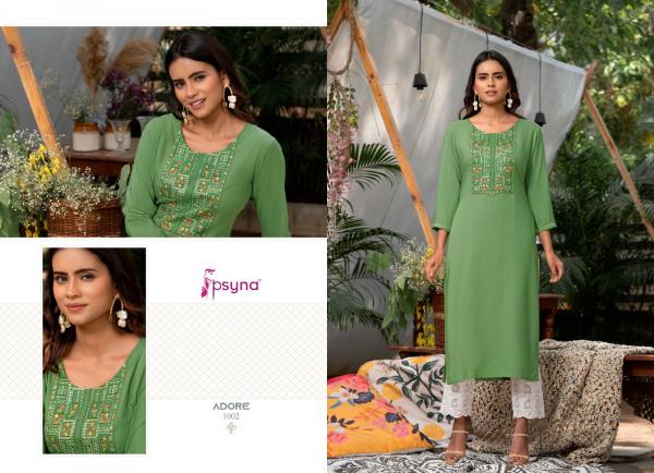 Psyna Adore Rayon Dessigner Embroidery Kurti Collection